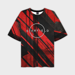 Мужская футболка oversize 3D Starfield  logo red black background 