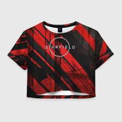 Женская футболка Crop-top 3D Starfield  logo red black background 