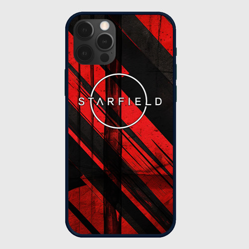 Чехол для iPhone 12 Pro с принтом Starfield  logo red black background, вид спереди #2