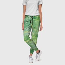 Женские брюки 3D Абстрактный зеленый мрамор с золотым - фото 2