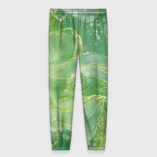 Женские брюки 3D Абстрактный зеленый мрамор с золотым, цвет 3D печать - фото 2