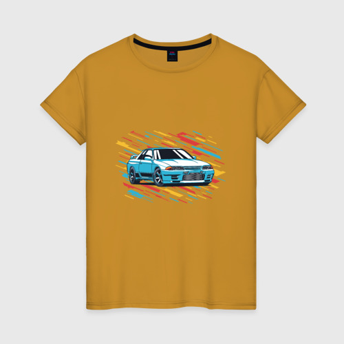 Женская футболка хлопок Nissan Skyline R32 GTR, цвет горчичный