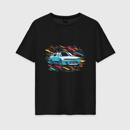 Женская футболка хлопок Oversize Nissan Skyline R32 GTR, цвет черный