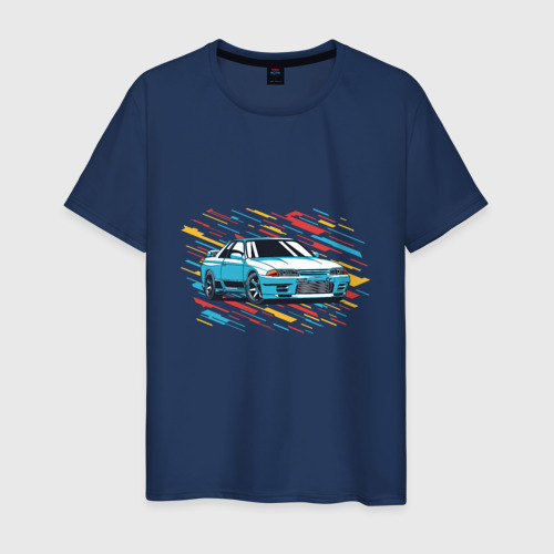 Мужская футболка хлопок с принтом Nissan Skyline R32 GTR, вид спереди #2