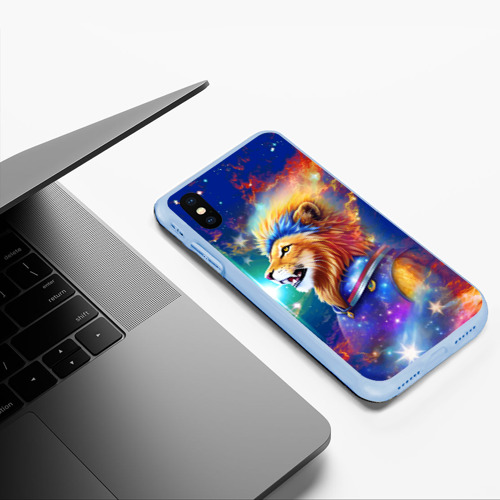 Чехол для iPhone XS Max матовый Космический лев - неоновое свечение, цвет голубой - фото 5