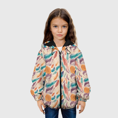 Детская куртка 3D Разноцветные перья узор, цвет черный - фото 4