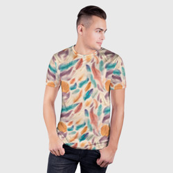 Мужская футболка 3D Slim Разноцветные перья узор - фото 2