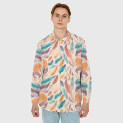 Мужская рубашка oversize 3D Разноцветные перья узор - фото 2