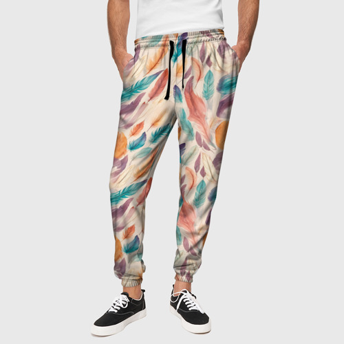 Мужские брюки 3D Разноцветные перья узор, цвет 3D печать - фото 4