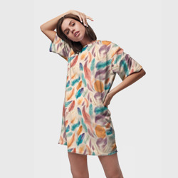 Платье-футболка 3D Разноцветные перья узор - фото 2