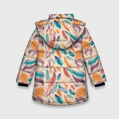 Зимняя куртка для девочек 3D Разноцветные перья узор, цвет светло-серый - фото 2