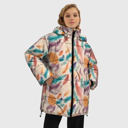 Женская зимняя куртка Oversize Разноцветные перья узор - фото 2