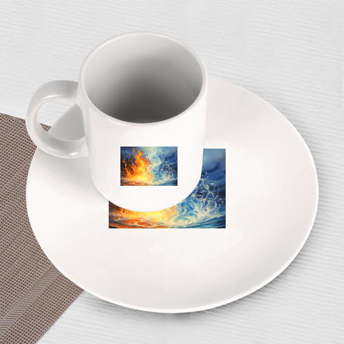 Набор: тарелка + кружка Вода и пламя абстракция - фото 3