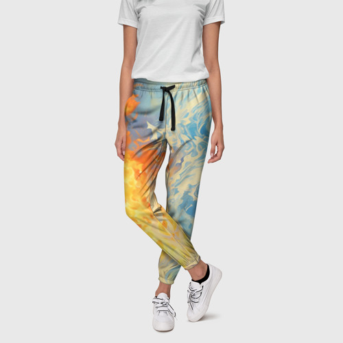 Женские брюки 3D Вода и пламя абстракция, цвет 3D печать - фото 3