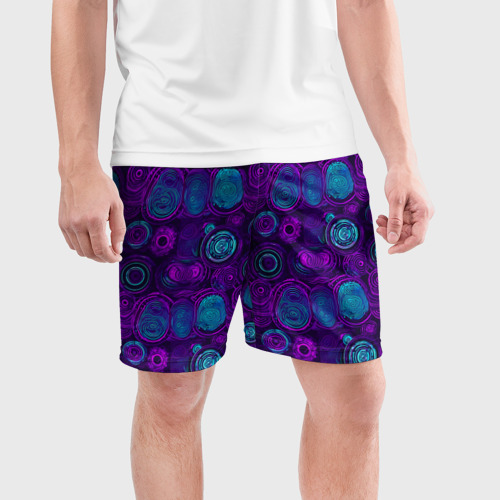 Мужские шорты спортивные Неоновые круги узор, цвет 3D печать - фото 3