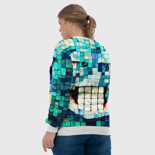 Женский свитшот 3D с принтом Смайлик из бирюзовой мазайке, вид сзади #2