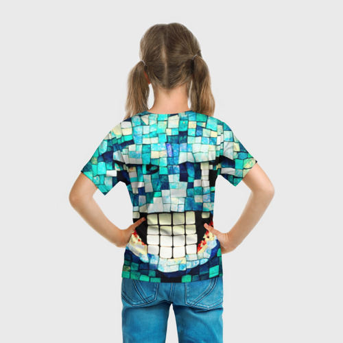 Детская футболка 3D Смайлик из бирюзовой мазайке, цвет 3D печать - фото 6