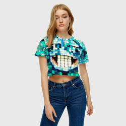 Женская футболка Crop-top 3D Смайлик из бирюзовой мазайке - фото 2