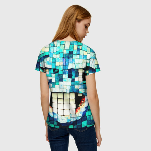 Женская футболка 3D с принтом Смайлик из бирюзовой мазайке, вид сзади #2