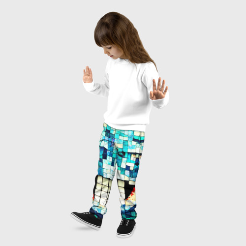 Детские брюки 3D Смайлик из бирюзовой мазайке, цвет 3D печать - фото 3