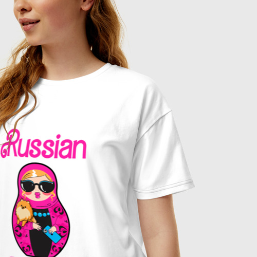 Женская футболка хлопок Oversize Барби русская, цвет белый - фото 3