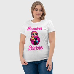 Футболка с принтом Барби русская для женщины, вид на модели спереди №4. Цвет основы: белый
