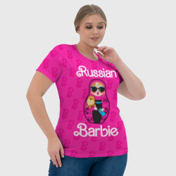 Футболка с принтом Barbie russian для женщины, вид на модели спереди №4. Цвет основы: белый