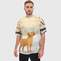 Мужская футболка oversize 3D Лабрадор  в лесу в стиле Фолк Арт - фото 2