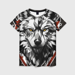 Женская футболка 3D Черный волк - полигональная голова зверя