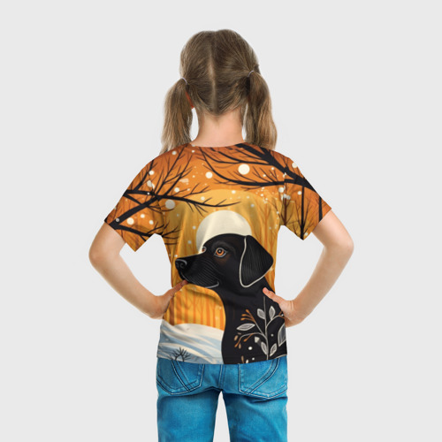 Детская футболка 3D Лабрадор черный в лесу в стиле фолк арт, цвет 3D печать - фото 6