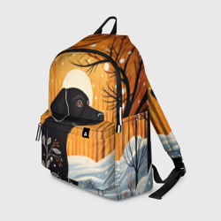 Рюкзак 3D Лабрадор черный в лесу в стиле фолк арт