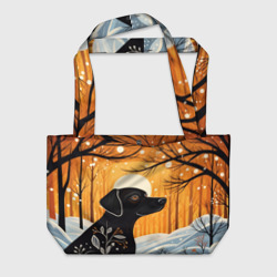 Пляжная сумка 3D Лабрадор черный в лесу в стиле фолк арт