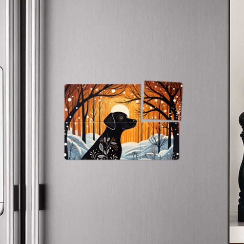Магнитный плакат 3Х2 Лабрадор черный в лесу в стиле фолк арт - фото 4