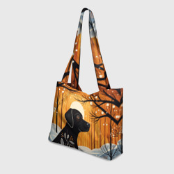 Пляжная сумка 3D Лабрадор черный в лесу в стиле фолк арт - фото 2