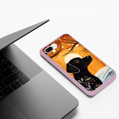 Чехол для iPhone 7Plus/8 Plus матовый с принтом Лабрадор черный в лесу в стиле Фолк Арт, фото #5