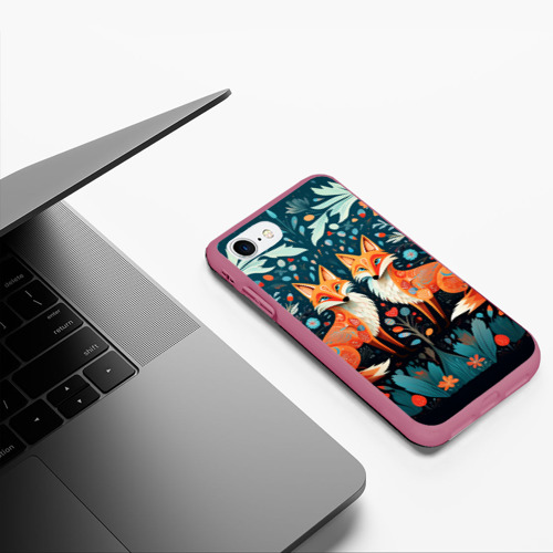 Чехол для iPhone 7/8 матовый с принтом Две лисички в стиле фолк арт, фото #5