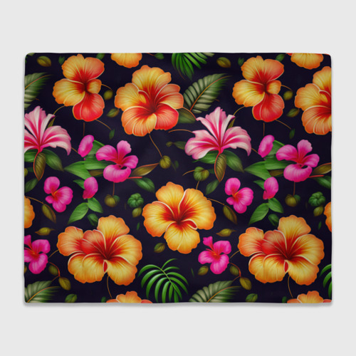 Плед 3D с принтом Гавайские цветы узор, вид спереди #2