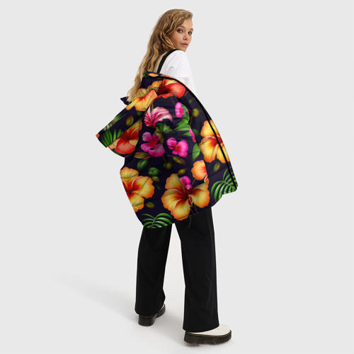 Женская зимняя куртка 3D с принтом Гавайские цветы узор, вид сбоку #3