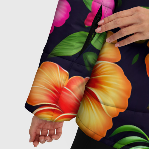 Женская зимняя куртка 3D с принтом Гавайские цветы узор, фото #4