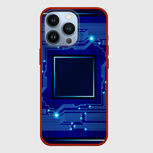 Чехол для iPhone 13 Pro с принтом Технический синий паттерн, вид спереди #2