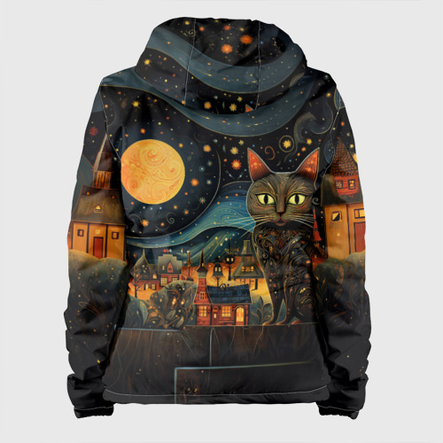 Женская куртка 3D Котик на фоне ночного города в стиле folk art, цвет черный - фото 2