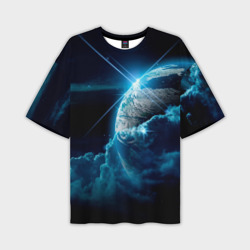 Мужская футболка oversize 3D Космос и сияющая планета