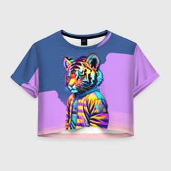 Женская футболка Crop-top 3D Cool tiger cub - pop art