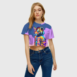 Женская футболка Crop-top 3D Cool tiger cub - pop art - фото 2