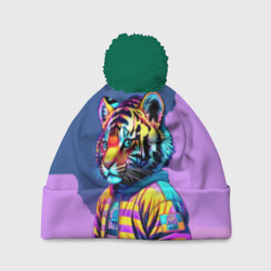 Шапка 3D c помпоном Cool tiger cub - pop art