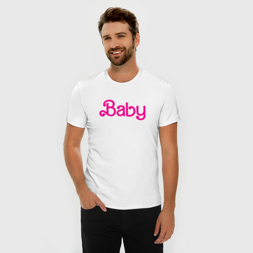 Мужская футболка хлопок Slim с принтом Ребенок Барби, фото на моделе #1