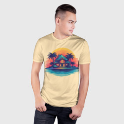 Мужская футболка 3D Slim Дом и пальмы на фоне заката - фото 2