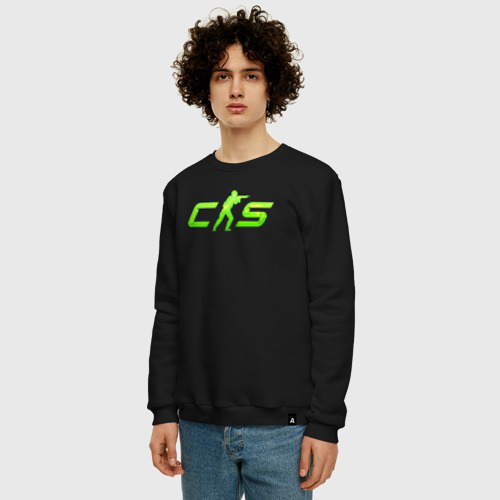 Мужской свитшот хлопок с принтом CS2 green logo, фото на моделе #1