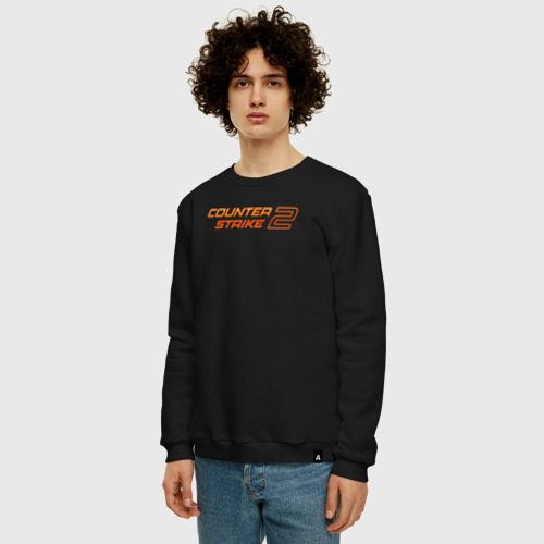 Мужской свитшот хлопок Counter strike 2 orange logo, цвет черный - фото 3