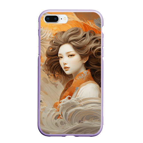 Чехол для iPhone 7Plus/8 Plus матовый с принтом Японская девушка и волны океана, вид спереди #2